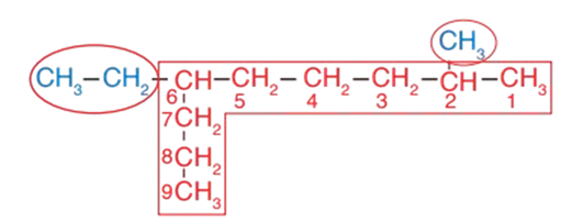 تحديد اطول سلسلة في تسمية الألكانات